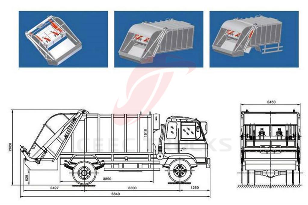 ISUZU 4 CBM compactor garbage truck drawing dimension ISUZU 4 CBM compactor garbage truck drawing dimension