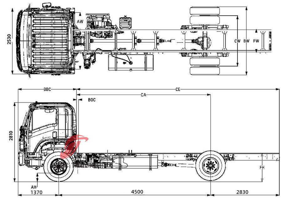 Technical drawing of New ISUZU FVR GIGA 5X cabin chassis truck 18tons Technical drawing of New ISUZU FVR GIGA 5X cabin chassis truck 18tons