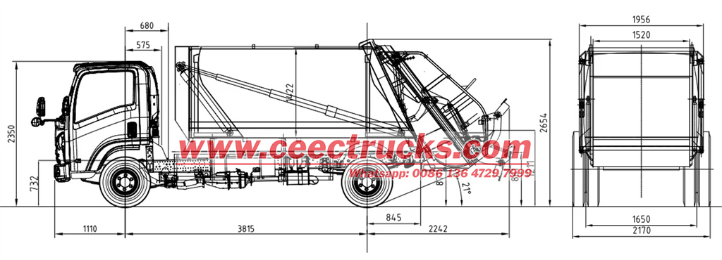 Isuzu NPR refuse compactor truck drawing