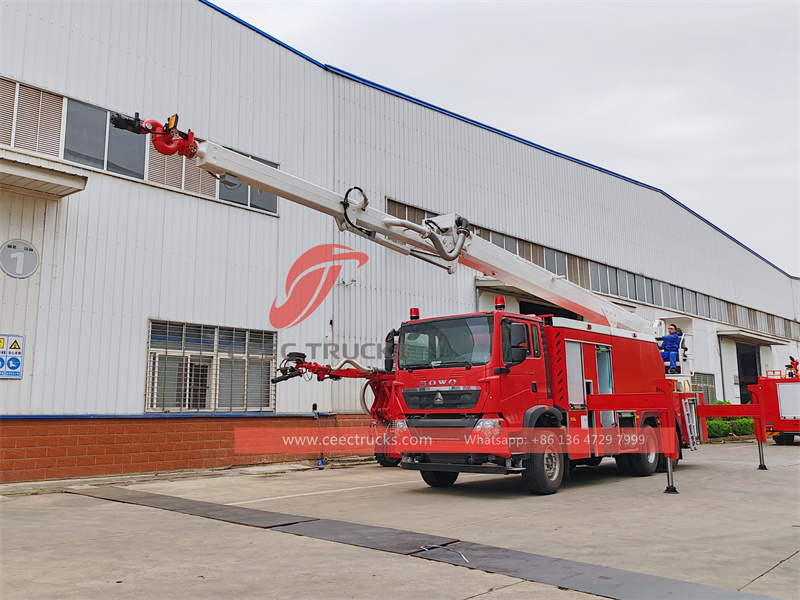 Howo fire truck with 32m high reach extendable turret 