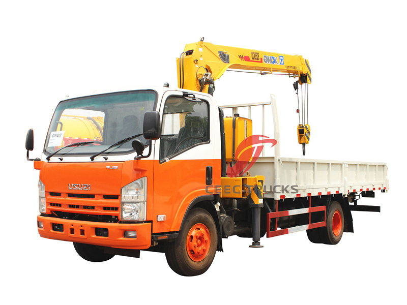 ISUZU NPR cargo truck with telescopic crane 
